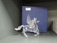 A crystal glass Swarovski figure study of a Pegasus with box