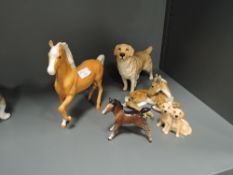 Four Beswick studies, Palomino, palomino 1261, Golden Retriever, matt 2287, Golden Retrievers,
