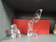 Two glass Baccarat studies, Dog seated and Horse rearing, both boxed