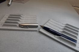 A Sheaffer Imperial II Deluxe Touchdown plunger fill fountain pen in blue with a brushed steel cap