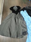 Two 1980s dresses and a velvet coat.