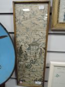 A framed Chinese silk screen needle work embroidery of a fantasy landscape in gilt frame possibly