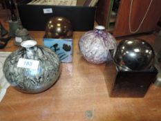 A collection of studio pottery having lustre finishes.