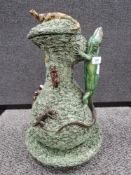 A Portugese 19th Century Majolica Palissy Ewer Manuel Mafra Caldas Da Rainha, decorated with lizards