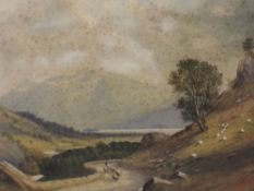 A watercolour, English landscape, indistinctly signed, 36 x 56cm, plus frame and glazed