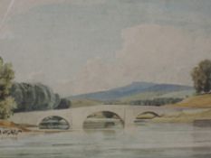 A watercolour, Percy Lancaster, Cattle by Bridge, signed and attributed verso, 22 x 37cm, plus frame