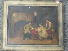 An oil painting, K, tavern scene, indistinctly signed, and dated 1931, x 40cm, plus frame