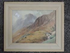 Three watercolours, H R Wilkinson, Lakeland landscapes, fell sheep, vista, and river, each signed,