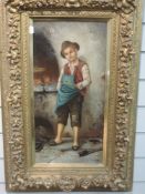 An oil painting, L Vagano, boot boy, signed , 51 x 25cm, plus frame
