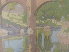 A watercolour, Wilson Wright, Devil's Bridge Kirkby Lonsdale, signed and dated 1929, 26 x 35cm, plus