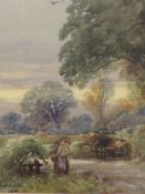 A watercolour, Henshaw, country lane, signed and dated 1896, 20 x 13cm, plus frame and glazed