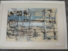 A watercolour, Terry McGlynn, Winter landscape, signed, 36 x 54cm, plus frame and glazed