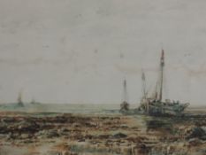 A watercolour, Albert Pollitt, coastal landscape with sailing boats, signed and dated 1888, 34 x