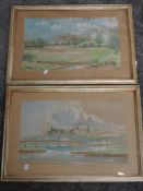 A pair of pastel sketches, J Blacow, Lancaster landscapes, signed and dated 1905, 29 x 48cm, plus
