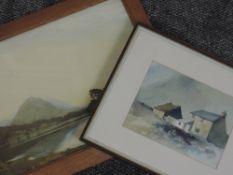 A watercolour, Bert Mabanc, Abandoned Cottage, attributed verso, 18 x 24cm, and a print, after