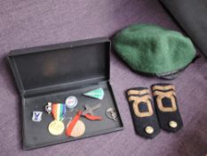 A WW2 Green Commando Beret worn George Walton on D-Day at Juno Beach with the Canadians along with