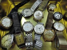 A selection of gent's vintage wrist watches including Montine, Sekonda Automatic, Bulova, Roamer