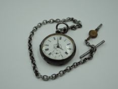 A small Victorian silver key wound pocket watch having Roman numeral dial with subsidiary seconds to