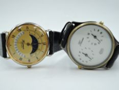 Two Hermes quartz wrist watches, one having Roman numeral dial with moon phase and multi date