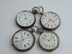 Four small continental silver & white metal pocket watches, all having Roman numeral dials to