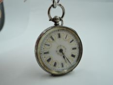A Continental silver key wound pocket watch having Roman numeral dial to decorative face in an