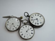 Three continental silver pocket watches, all having Roman numeral dials and subsidiary seconds,