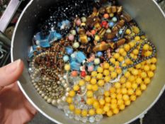 A selection of vintage and later bead necklaces including crystal, tigers eye, hematite etc