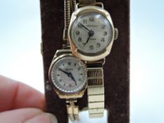 Two ladies 9ct gold vintage wrist watches having plated straps