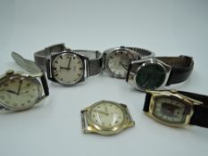 Six vintage wrist watches including Roamer, Rotary, Avia, Helbros etc
