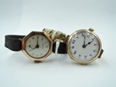 Two ladies vintage 9ct gold wrist watches having plated/cloth straps