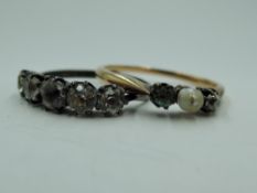 Two vintage dress rings having non precious stones and rose gold loops stamped 9ct, approx 3g