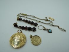 A small selection of vintage jewellery including JF Kennedy pendant, rolled gold locket, cut