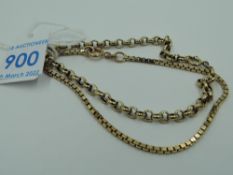 A 9ct gold belcher chain bracelet and a 9ct gold box chain bracelet, approx 6.7g