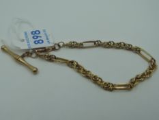 A 9ct gold fancy link chain bracelet with T bar, approx 6.4g