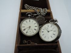 A small brown suede case containing a Victorian key wound chronograph pocket watch no:62136 having a