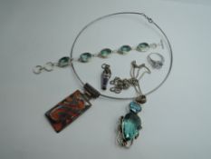 A small selection of white metal jewellery stamped 925 including bracelet, ring, Egyptian charm,