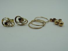 Three pairs of 9ct gold earrings including ball, hoops etc approx 2.2g