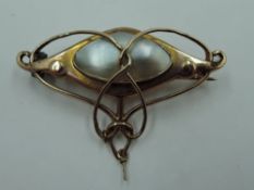A 9ct rose gold Art Nouveau brooch by Barnet Henry Joseph having wirework detail with mother of