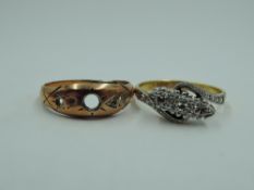 A diamond trilogy ring in an illusionary setting on a yellow metal loop stamped 18ct, size L & 3g