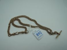 A 9ct rose gold watch chain with T bar, approx 48.5g
