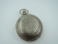 An oversized white metal top wound hunter pocket watch stamped coin silver by Waltham Co no: