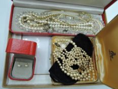 A selection of costume jewellery necklaces including strings of Ciro simulated pearls with gold
