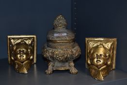 A pair of cherub wall sconce and similar casket style box