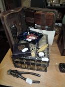 An assorted lot of vintage and antique items including gents travel set, Moorcroft ash tray having