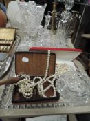 A selection of miscellaneous glasswares, to include silver banded scent bottle, decanter, Art Deco