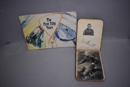 A motorsports and early motorcycle related autograph book bearing signatures