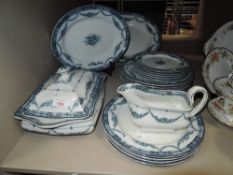 A selection of Royal Corona ware including tureen,plates,platters and more having blue and white