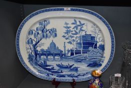 An impressive blue and white ware charger serving plate in the Rome Tiber design by Spode