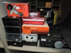 A Reflecta projector, Rank Aldis magazine,SV 75 slide viewer and similar accessories.