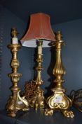 Three gilt effect lamp bases in various designs